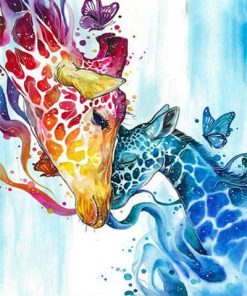 Colourful Giraffe And Her Babe - Animals  Paint By Number