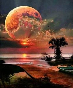Red Full Moon Night - Landscape Paint By Number