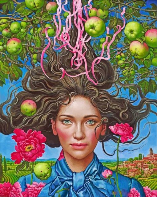 apple-woman-and-flowers-paint-by-numbers