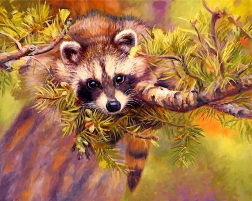 Raccoon On Tree Paint by numbers