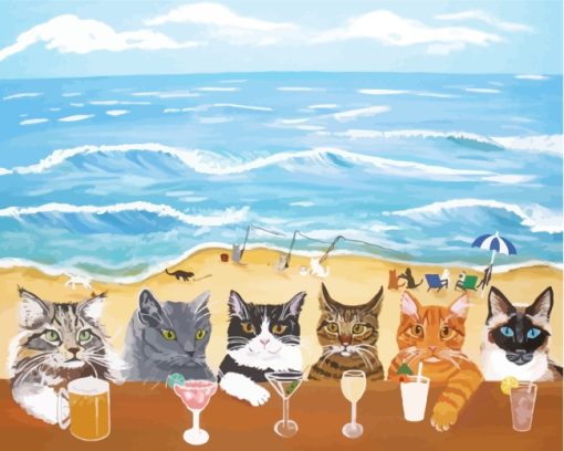 Cats In Beach Paint by numbers