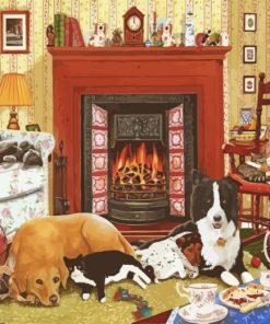 Dogs And Cats In House Paint by numbers